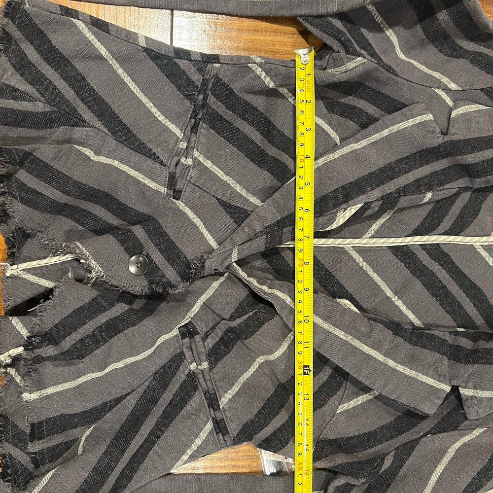 FREE PEOPLE F042J931 Charcoal Combo Stripe Yarn Dye Linen Blazer Sz 10 NWT-$128 - Picture 6 of 12